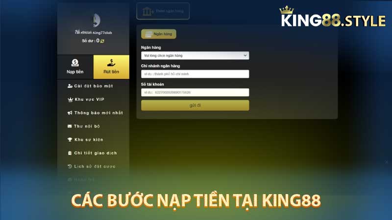 các bước nạp tiền tại King88