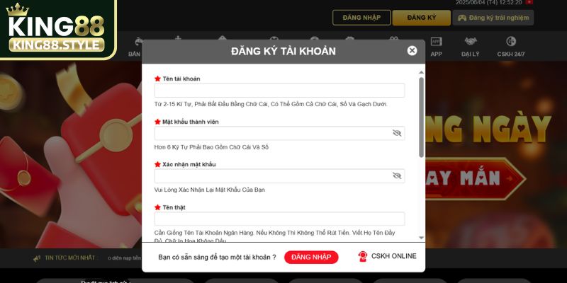 Lưu ý khi đăng ký King88